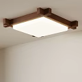 Square Wooden Frame Ceiling Light with White Lampshade for Modern Home Interior