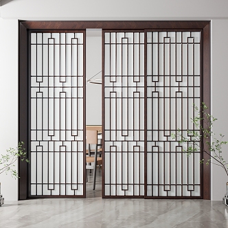 New Chinese-style sliding door 3d model