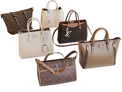 Collection of Various Fashion Handbags With Brown Beige Black Tote Shoulder Designs And Logo Patterns 3d model