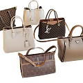 Collection of Various Fashion Handbags With Brown Beige Black Tote Shoulder Designs And Logo Patterns