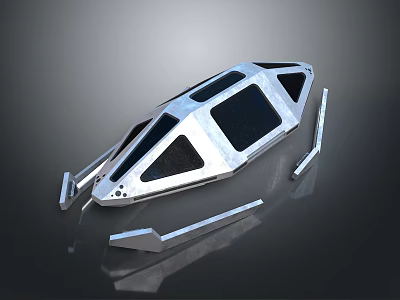 Modern Futuristic Metallic Structure With Streamlined Frame Transparent Panels And Reflective Surface 3d model