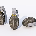Military Hand Grenades with Metal Casings and Safety Pins on White Surface