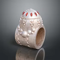 Elegant Silver Decorative Ring With Red Accents And White Bead Details