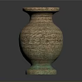 Carved Vase Sculpture With Spiral Texture And Green Base Design