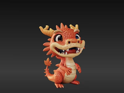 Cute Orange Cartoon Dragon Figure With Horns And Smiling Expression 3d model