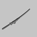 Shiny Black Long Sword With Red Handle Accents Floating On Dark Background