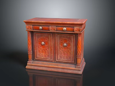 Antique Style Wooden Cabinet Featuring Carved Doors Drawers Columns And Metal Handles 3d model