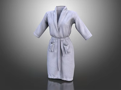 Soft Gray Bathrobe With Long Sleeves Belt Front Pockets And Comfortable Design 3d model