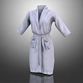 Soft Gray Bathrobe With Long Sleeves Belt Front Pockets And Comfortable Design