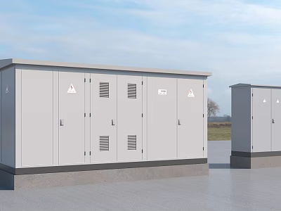 Outdoor Industrial Electrical Enclosures With Gray Finish Multiple Doors And Warning Signs 3d model
