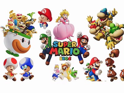 Super Mario Bros Game Characters Including Mario Luigi Peach Bowser And Toad Together 3d model