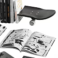 Stylish Ornamental Decor Collection With Open Notebooks Skateboard White Hat Books And Phone