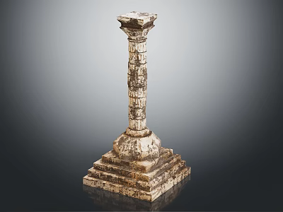 Classical Stone Column With Stepped Base And Ornate Carved Texture In Vintage Design 3d model