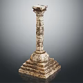 Classical Stone Column With Stepped Base And Ornate Carved Texture In Vintage Design