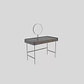 Modern Dressing Table Set With Black Tabletop Wooden Drawers Metal Legs And Round Mirror