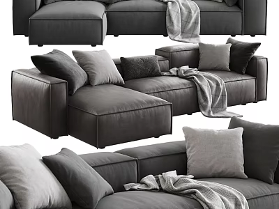 Modern Contemporary Sectional Sofa With Plush Pillows Cozy Blanket And Neutral Tones 3d model
