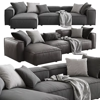 Modern Contemporary Sectional Sofa With Plush Pillows Cozy Blanket And Neutral Tones 3d model