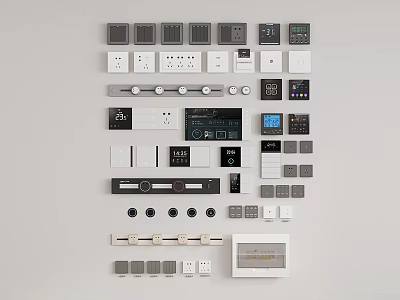 Assorted Modern Switch Panels With Buttons Knobs And Digital Displays 3d model
