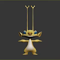 Yellow Cartoon Character With Blue Eyes White Belly Antenna Structures Outstretched Arms