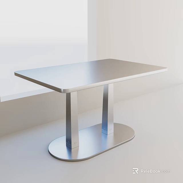 Modern Dining Table With Metal Frame Sleek Silver Top And Oval Base 3d model 