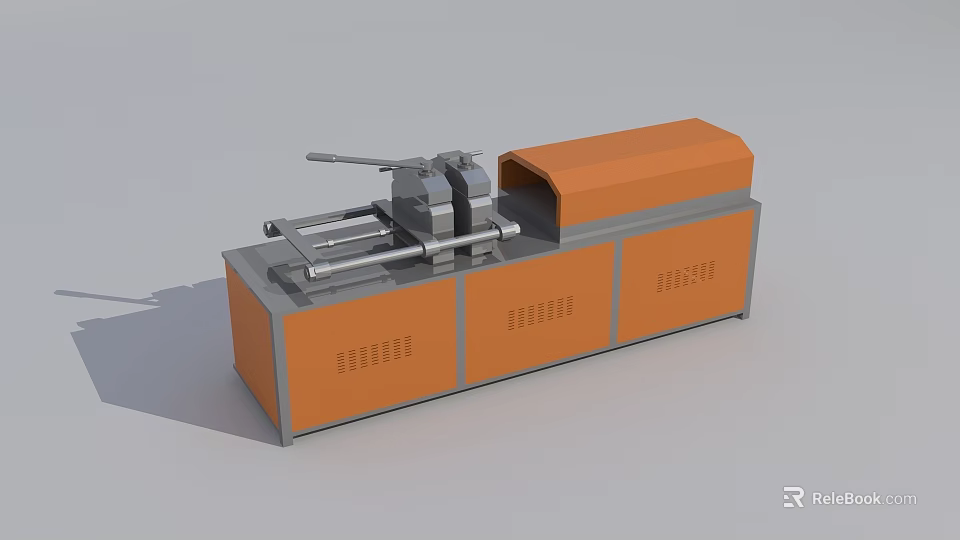 Industrial Processing Equipment With Orange Casing And Metal Structure Cabinet Base 3d model 