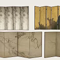 New Chinese Style Screen Partition Folding Screen Decorative Painting Wallpaper Silent Wind Screen Rattan Screen 3d model