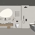 Modern Bathroom Interior With Oval Backlit Mirror Vanity Toilet And Freestanding Bathtub