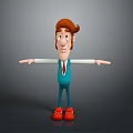 Cartoon Character With Brown Hair Glasses Blue Vest And Red Shoes Arms Outstretched