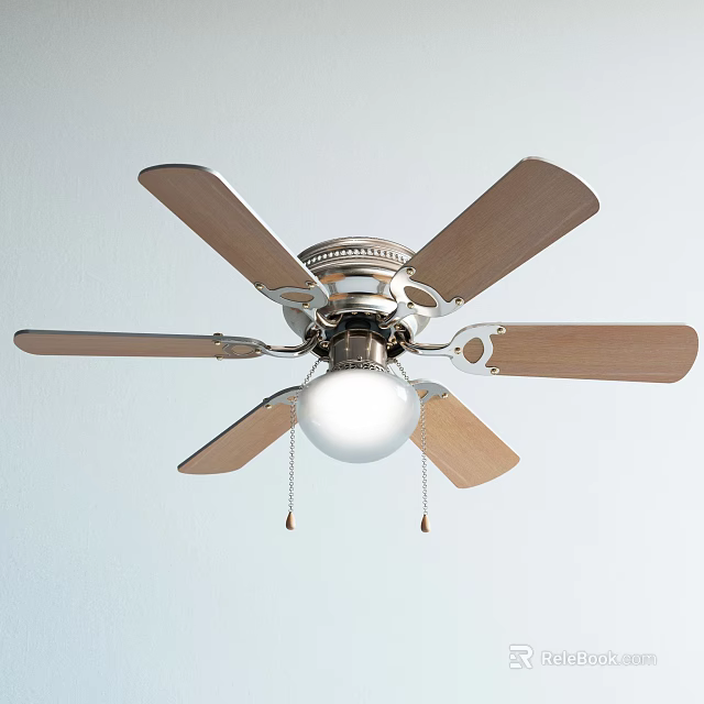 Modern Ceiling Fan With Wooden Blades Metallic Accents And Integrated Light Bulb 3d model 
