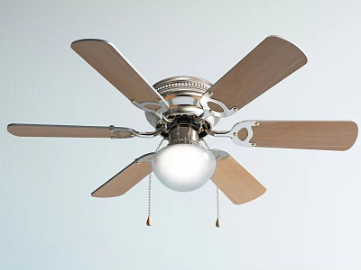 Modern Ceiling Fan With Wooden Blades Metallic Accents And Integrated Light Bulb 3d model