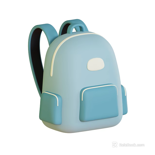 Light Blue And White Casual Backpack With Shoulder Straps And Front Pockets 3d model
