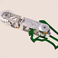 Mechanical Device Structure with Rotating Metal Gear and Green Plastic Components