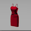 Elegant Spaghetti Straps Red Dress with Waist Belt and Slim Fit Design