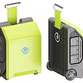 Portable Industrial Equipment With Wheels Handle Vibrant Yellow Black Design Power Symbol Interface Ports