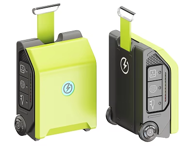 Portable Industrial Equipment With Wheels Handle Vibrant Yellow Black Design Power Symbol Interface Ports 3d model