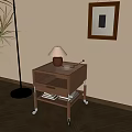 Wooden Side Table With Wheels Lamp Books And Plant In Cozy Modern Room