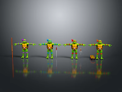 Teenage Mutant Ninja Turtles Four Characters With Different Colored Masks Holding Weapons In Standing Pose 3d model