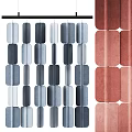 Stylish Room Divider With Red Blue Gray Hanging Panels For Interior Decoration