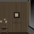 Elegant Interior Design With Wooden Wall Art Vase And Window Blinds