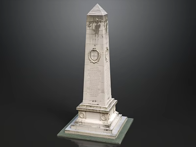 White Obelisk With Intricate Carvings And Decorative Base On Dark Background 3d model
