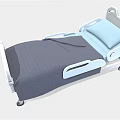 Medical Hospital Bed With Blue Mattress Gray Frame Side Rails And Mobile Wheels