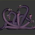 Purple Multi Headed Serpent Mythical Creature With Coiled Body And Detailed Design