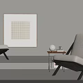 Modern Single Sofa in Light Colored Room With Grid Patterned Painting and Small Coffee Table 3d model