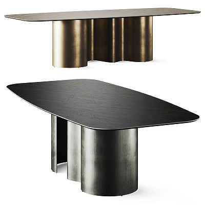 Modern Elegant Dining Table With Black Oblong Tabletop Sleek Metal Legs And Golden Accents 3d model