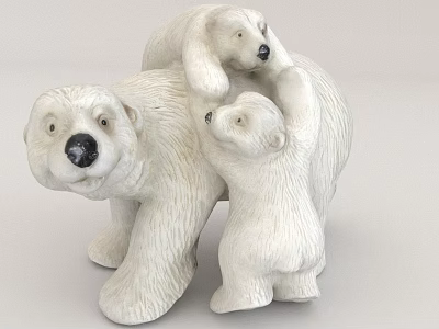 White Polar Bear Sculpture With Adult And Cubs In Naturalistic Design 3d model
