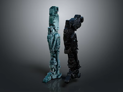 Two Detailed Blue And Dark Cybernetic Mechanical Structures With Intricate Parts 3d model