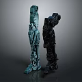 Two Detailed Blue And Dark Cybernetic Mechanical Structures With Intricate Parts