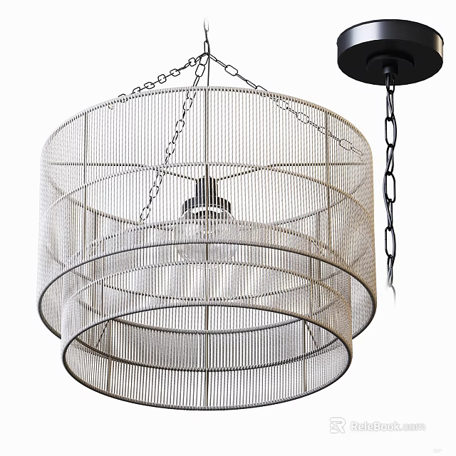 Layered Metal Wire Frame Circular Modern Chandelier With Chain Hanging Design 3d model 