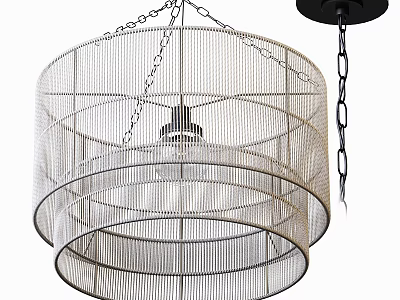 Layered Metal Wire Frame Circular Modern Chandelier With Chain Hanging Design 3d model