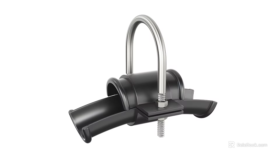 Industrial Equipment Black Body Metal U Shaped Clamp with Screw for Secure Mounting 3d model 